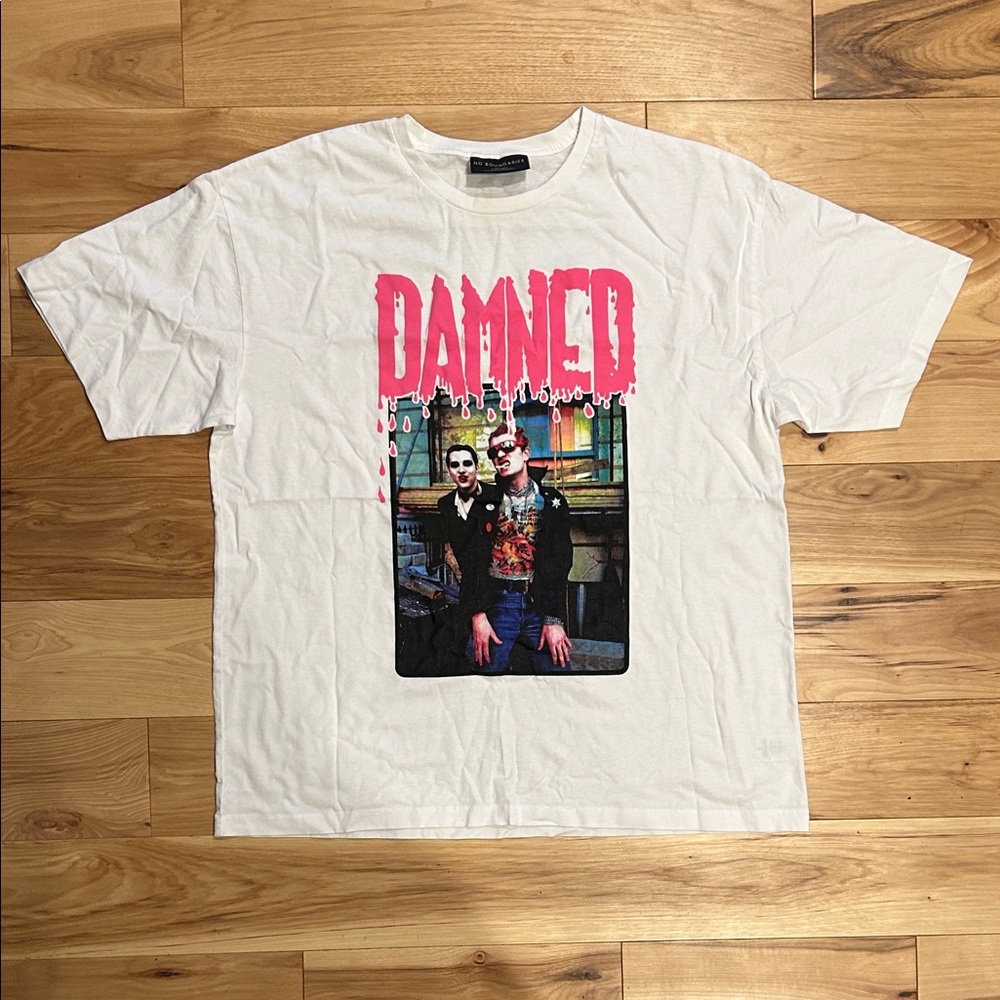 The Damned - bootleg tee. Size Large. White No Boundaries blank.